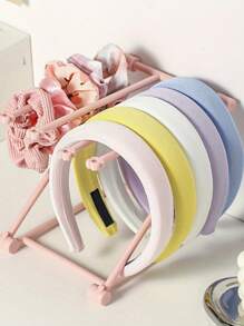 1pc Pink 4-Layer Foldable Hair Accessory Storage Box, Multi-Function Desktop Display Stand For Headbands, Hairbands, Home Decor Vertical Storage, Kitchen Towel Rack, Rectangular Plastic Jewelry Storage Box With Desktop Mount, Suitable For Men And Women Gifts, Hanging Jewelry Storage Box Back To School