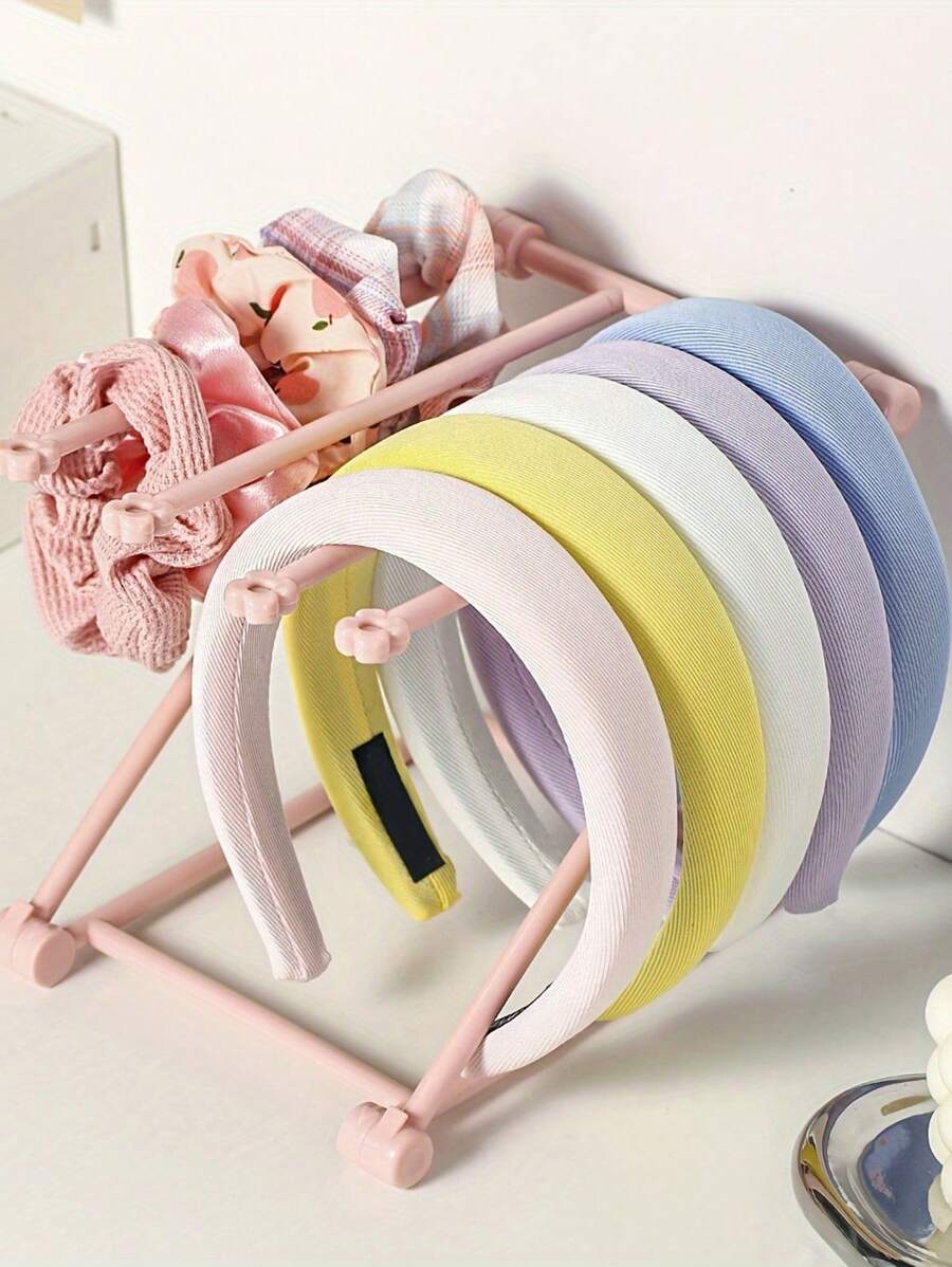 1pc Pink 4-Layer Foldable Hair Accessory Storage Box, Multi-Function Desktop Display Stand For Headbands, Hairbands, Home Decor Vertical Storage, Kitchen Towel Rack, Rectangular Plastic Jewelry Storage Box With Desktop Mount, Suitable For Men And Women Gifts, Hanging Jewelry Storage Box Back To School