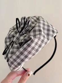 1 件女士格子蝴蝶结头带，独特复古百搭发带，用于隐藏白发，旅行发夹 - 彩色 - 查看 5