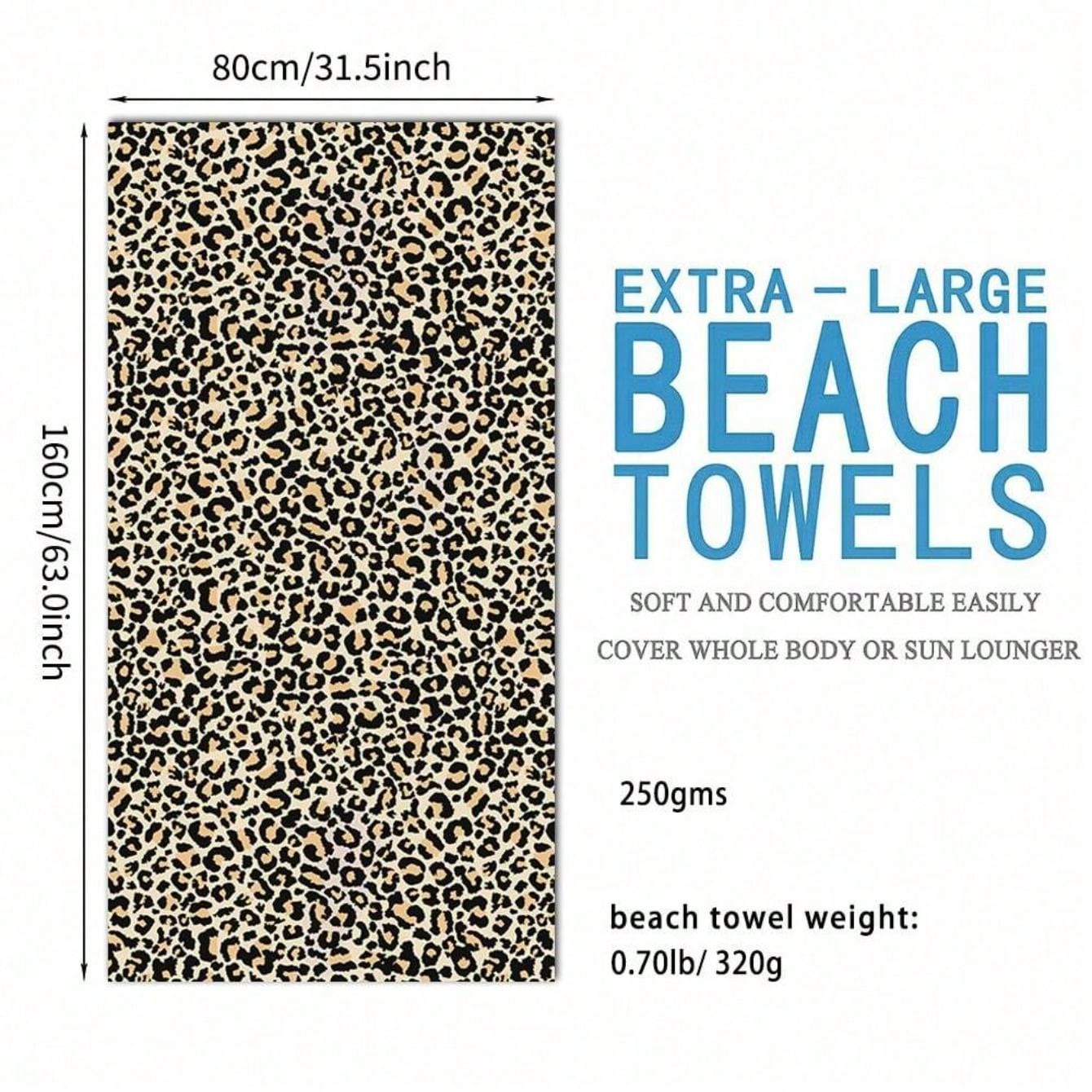 1 pièce Très grande serviette, serviette de plage imprimée guépard exquise et surdimensionnée, serviette de sport nautique extérieur, serviette de plage imprimée léopard séchage rapide, serviette de plage en microfibre super absorbante, serviette de bain, de voyage, de sport, de piscine, de salle de bain, de camping, de yoga pour adulte, décoration de salle de bain 8