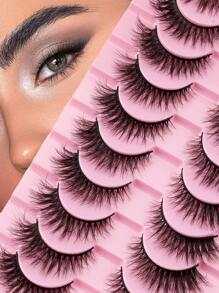 Fengxiu 10 pares de pestañas postizas de visón 5D, pestañas cruzadas y voluminosas naturales y dramáticas, pestañas delicadas y naturales para maquillaje de oficina, herramienta de maquillaje cosmético para principiantes, para hacer maquillaje en casa o en movimiento