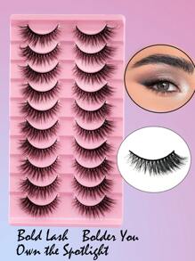 Fengxiu 10 pares de pestañas postizas de visón 5D, pestañas cruzadas y voluminosas naturales y dramáticas, pestañas delicadas y naturales para maquillaje de oficina, herramienta de maquillaje cosmético para principiantes, para hacer maquillaje en casa o en movimiento