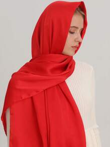 1pc Women's Elegant Red Faux Silk Rectangular Scarf, Bandana, Women's Neck Scarf, Shawl, Light And Thin Comfortable Solid Color Women's Wrap Hijab - Red - View 1