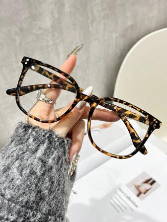 1pc Women Leopard Print & Solid Color Casual Transparent PC Eyeglasses, All Season
