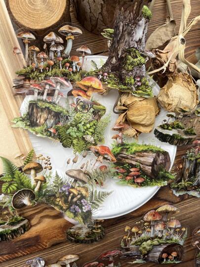 40pcs/Pack Vintage PET Sticker Pack, Fallen Leaves, Natural Mushroom, Floral, Vintage Plant, Diary, Scrapbook DIY Decor Stickers,School Supplies,Back To School