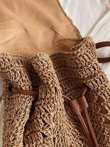 New Fashion Design High-Quality Drawstring Closure Woven Fabric Versatile Shoulder/Crossbody/Backpack, School Backpack - Brown - View 8