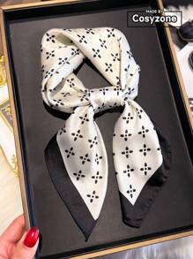 1pc Women's Fashionable Minimalist Printed 27.6" Silk-Like Square Scarf, New Style Bandana, Versatile Hair Accessories, Suitable For All Seasons - Multicolor - View 5