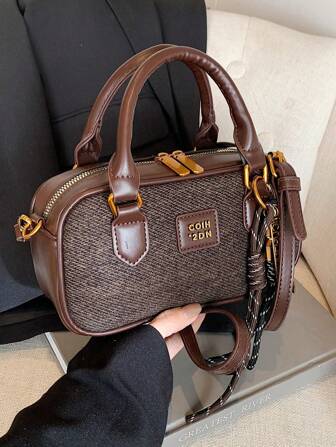 1pc Plush Keychain Decor Large Capacity Soft Leather Tote Bag, Boston Style Handbag For Women, Suitable For Commuting All Year Round, New Autumn And Winter Women Bag, Best Fall Purse