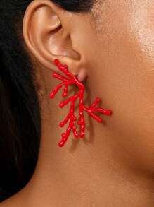 1 Pair Coral Ocean Themed Luxury Fashion Asymmetrical Exquisite Bohemian Style Earrings, Zinc Alloy Material, Suitable For Women To Wear On Beach Vacations And Parties