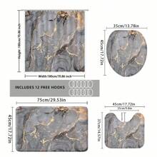 4pcs Bathroom Set Marble Free Flow Metal Swirl Texture Shower Curtain Rug Set Natural Luxury Abstract Fluid Texture Waterproof Shower Curtains Set - Grey - View 13