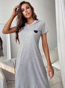 Women's Hooded Short-Sleeve Sleepshirt - Soft & Comfortable Gray Nightgown For Spring & Summer, Relaxing Lounge Wear For Home - Grey - View 5