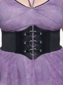 1 pieza Cinturón de mujer de piel PU elástica con decoración de forma de corazón, versátil para uso diario, vacaciones y fiestas