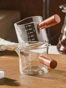 1pc 100ml/3.3oz Calibrated Concentrated Coffee Cup With Wooden Handle, Latte Art Cup - Clear - View 15