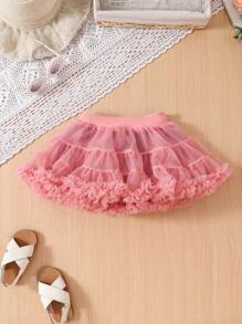 2pcs/Set Young Girl Casual Simple Style T-Shirt + Tutu Skirt Set