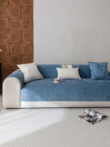 1pc Plain Chenille Sofa Cover, High Density Thickened Design For All Season Universal Sofa Protector, Anti-Slip Anti-Scratch Sofa Slipcover For Living Room, Bedroom, Study Room, 1/2/3/4 Seater With Armrest & Backrest - Blue - View 5