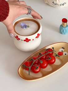 1 szt. 330 ml czerwony ceramiczny kubek z uchwytem, kubek do latte z wytłoczonym wzorem 3D, kreatywny kubek śniadaniowy w stylu chińskim, odpowiedni do mleka, herbaty, soku, deseru, do domu, biura, prezent noworoczny, pamiątka, prezent urodzinowy, restauracja, kuchnia