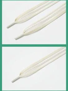 1 对 2 厘米宽蝴蝶结空心扁平鞋带，银线编织透明条纹鞋带，适用于正装鞋， - 米色 - 查看 5