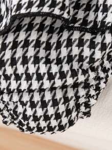 Baby Girls Cute Sleeveless Black Crop Top & Houndstooth Bow Ruffle Hem Romper & Headband Summer Outfit Set