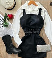 Buckle Leather Dress - 黑色 - 查看 1
