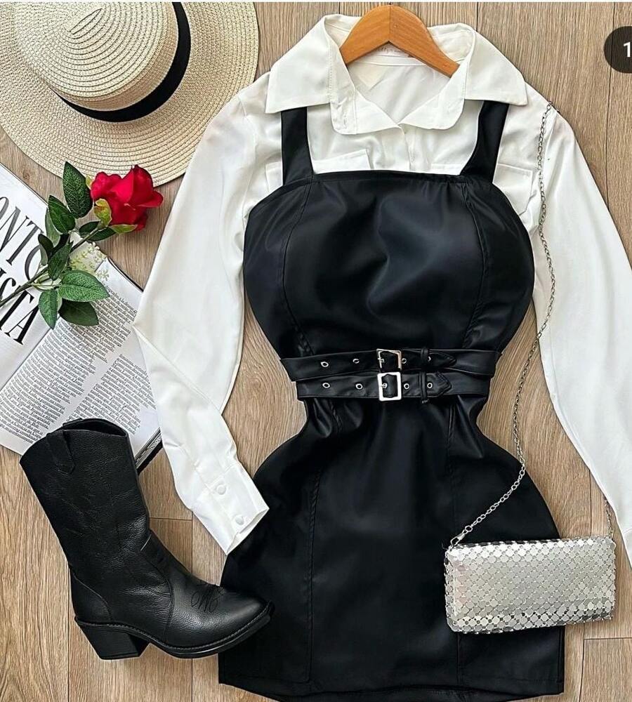 Buckle Leather Dress - 黑色 - 查看 1
