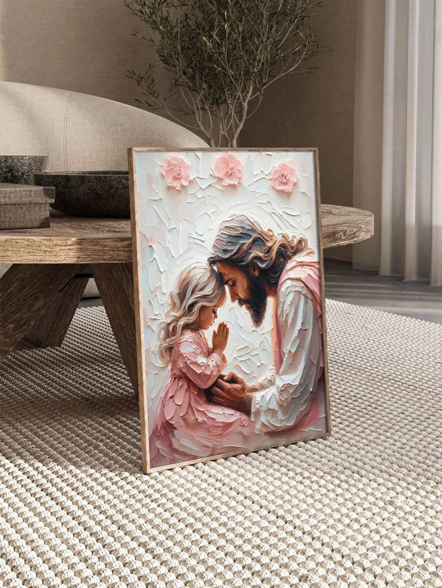 1pc Christian Art - Jesus And Child Prayer Wall Art - Religious Bible Painting Canvas Print - Jesus With Girl Educational Poster - Christian Home Wall Decor - Unframed - For Religious Homes & Churches - Perfect Gift For Christians & Religious Individuals