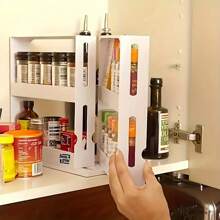 Estante compacto giratorio de 90 grados de 2 niveles para almacenamiento de especias en encimera, perfecto para la cocina, el baño, la oficina en casa y la organización del hogar - Suministros esenciales para el hogar para una vida libre de desorden