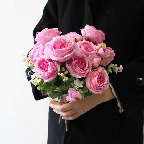 3PCS, Artificial Wedding Bouquet Of Roses, Imitation Plant Plastic Love Grass Fruit Foam Ball Combination Of Flowers, 31CM Long, Easter Mother's Day Wedding Decoration, Daily Party Activities Decoration, Hand Bouquet, Home Indoor And Outdoor Decoration, Table Decoration, Vase Decoration, Fireplace Wall Decoration, Outdoor Yard Decoration Gifts Birthday Graduation