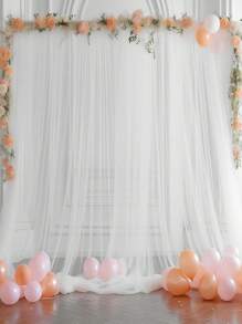 2 件透明薄纱背景窗帘，10 英尺 X 5 英尺，适用于生日派对、朋友聚会装饰、婚宴装饰，透明面料白色窗帘背景，适用于摄影工作室