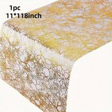 1/3 件 11x108 英寸金色树枝设计桌旗铝箔桌旗，生日婚礼宴会派对餐桌装饰用品桌布桌旗，餐垫盘子装饰