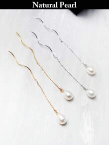 1 par de elegantes pendientes colgantes de plata 925 con perla de cultivo natural, diseño minimalista, adecuados para uso diario, fiestas y regalos para mujeres, para Pascua
