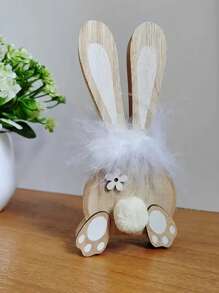 1 pieza Decoración de escena de conejo de madera, adorno para decoración de hogar, primavera, Pascua, reuniones de escritorio y fiestas - Multicolor - Ver 4