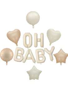1 包 12 件 Oh Baby 奶油色铝箔气球派对套装，适合婴儿洗礼、家庭派对装饰 - 彩色 - 查看 6