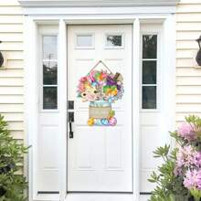 1Pc Easter Welcome Wooden Wall Hanging Plaque Sign Easter Bunny Cross Door Sign Wreath Decor For Spring Easter Indoor Outdoor Home Farmhouse Porch Decorations,Rustic Wood Front Door Sign Easter Spring Flower Hanging Wood Sign Easter Theme Party Decor