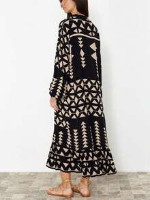女士休闲几何印花长裙 - 黑色 - 查看 3