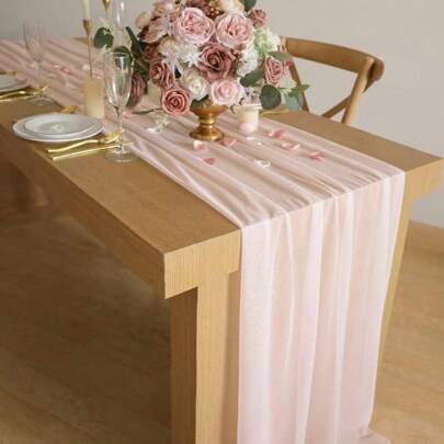 1 tấm khăn trải bàn bằng vải voan 73"X300", khăn trải bàn/khăn choàng bằng vải voan màu hồng nhạt, khăn trải bàn tiệc cưới trong suốt có nhũ bạc, thích hợp cho tiệc cưới thanh lịch, tiệc Bohemian mộc mạc, tiệc cô dâu, tiệc mừng em bé, tiệc công chúa, bàn tráng miệng, tiệc cô dâu, v.v.