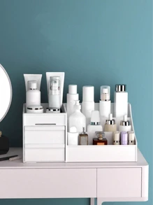 1pc Cosmetic Storage Box, Waterproof Dust-Proof Jewelry Storage Box, Suitable For Vanity Table, Dressing Table, Cosmetic, Nail Polish, Lipstick, Eyeshadow Brush, Makeup Foundation, Essence, Lotion, Holiday Gift, Birthday, Wedding, Desk, Shelf, Living Room Decor, Travel Accessories, Gift Bag, For Mom, Dad, Man, Friend