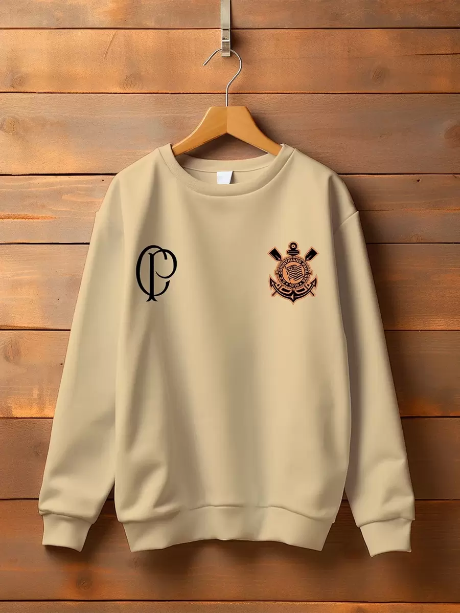 Unisex Round Neck Sweatshirt Basic Cold Weather Blouse Women's Men's Flannel Cotton Corinthians Coat - Màu be - Xem 1