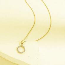 1pc Women Copper Inlaid Geometric Open Circle Pendant Necklace