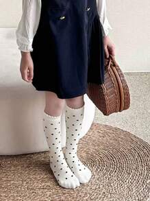 1 Pair Bowknot Design Socks, Soft & Comfortable Calf Socks, Fashionable Japanese/Korean Style, Suitable For All Seasons - White - View 4