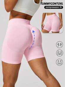 NcmRyu 1pc Solid Color Seamless Stretchy Shapewear Shorts Quick Dry Breathable Tight For Running Workout Training Spring Summer Conjunto Deportivo Mujer - Baby Pink - View 2