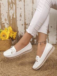Mocasines planos de mujer con lazo decorativo, de un solo color, informales, ligeros, cómodos y de moda