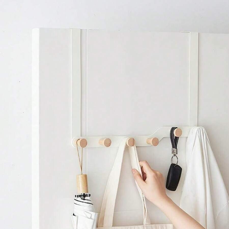 1pc Modern Minimalist Over-The-Door Hanger Hook, No-Drill Bedroom Door Mounted Clothes Organizer Rack