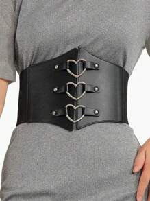 1 pieza Cinturón de mujer de piel PU elástica con decoración de forma de corazón, versátil para uso diario, vacaciones y fiestas