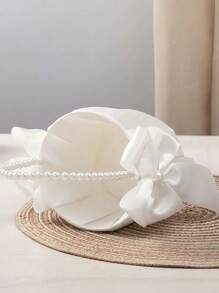 1PC Bow Faux Pearl Wedding Flower Basket - White Bow Flower Basket, Satin Flower Basket, Suitable For Wedding Party Decoration, New Year Gift, Decoration Gifts,For Back To School - 彩色 - 查看 2