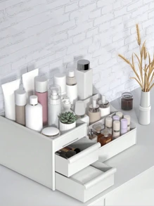 1pc Cosmetic Storage Box, Waterproof Dust-Proof Jewelry Storage Box, Suitable For Vanity Table, Dressing Table, Cosmetic, Nail Polish, Lipstick, Eyeshadow Brush, Makeup Foundation, Essence, Lotion, Holiday Gift, Birthday, Wedding, Desk, Shelf, Living Room Decor, Travel Accessories, Gift Bag, For Mom, Dad, Man, Friend