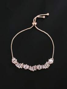 1 件时尚方晶锆石女士铜镶嵌锆石可调节银色手链，日常佩戴