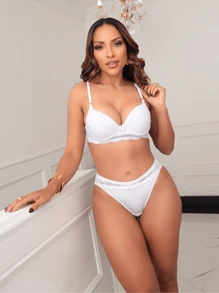 Lingerie Set, Panties And Bra, Sensual Lace Double String With Two Cups, Direct From The Factory Clasp - trắng - Xem 3