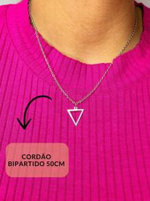 Conjunto Colar e Brinco Feminino 45cm Triângulo Vazado Prata Minimalista Aço Inox Antialérgico