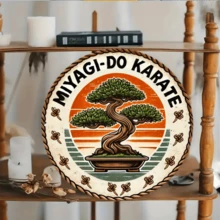 1 Pc Miyagi Karate Bonsai Tree Metal Sign, 19.81x19.81 Cm, Vintage Wall Art Decor, Farmhouse Style Room Wall Decoration, Round Metal Plaque - Vibrant, Colorful Floral Design, 2D Printing, Iron Wall Decor, Suitable For Retro Decorative Wall Art