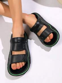 男士时尚厚底拖鞋，软底，防滑，室内/室外，夏季旅行，熊印花和涂鸦设计 - 黑色 - 查看 4